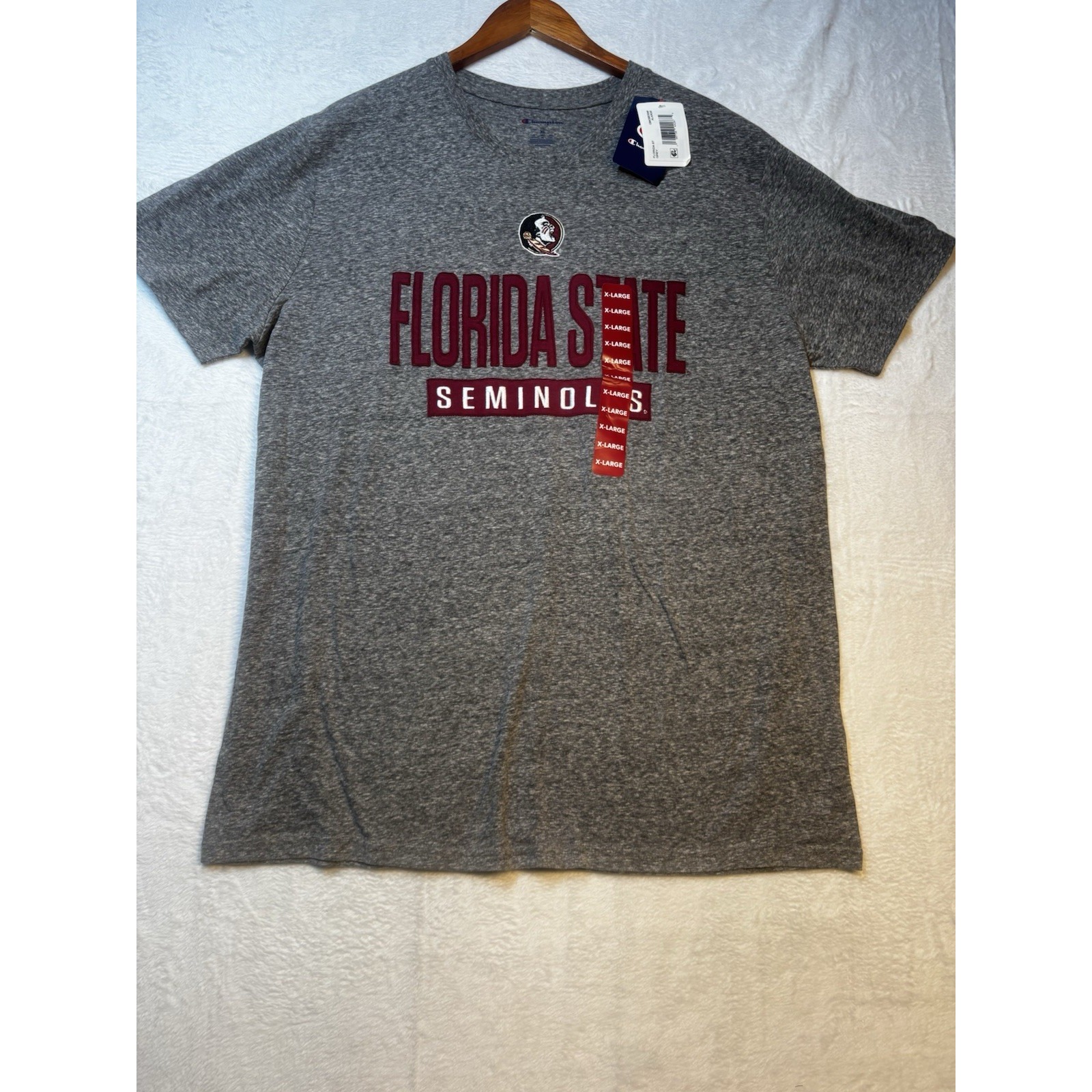 Nwt Champion Florida State T-Shirt Seminoles Logo Gray Red Shirt Sleeve Ncaa